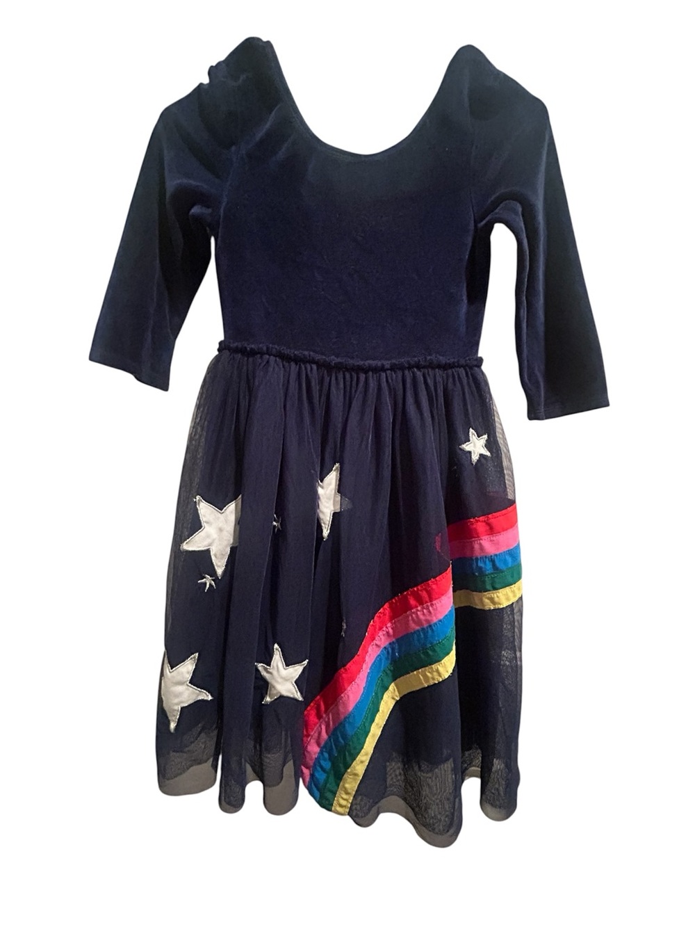Mini Boden Navy Blue Velvet & Tulle Rainbow Dress 11-12 YRS